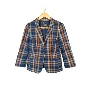 The Limited Women's Plaid Blazer Jacket Size S Blue Brown Single Button Career
